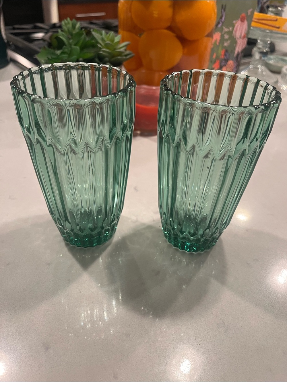 West Elm Archie Verde Ribbed Glass Tumbler Set - 6 in the set